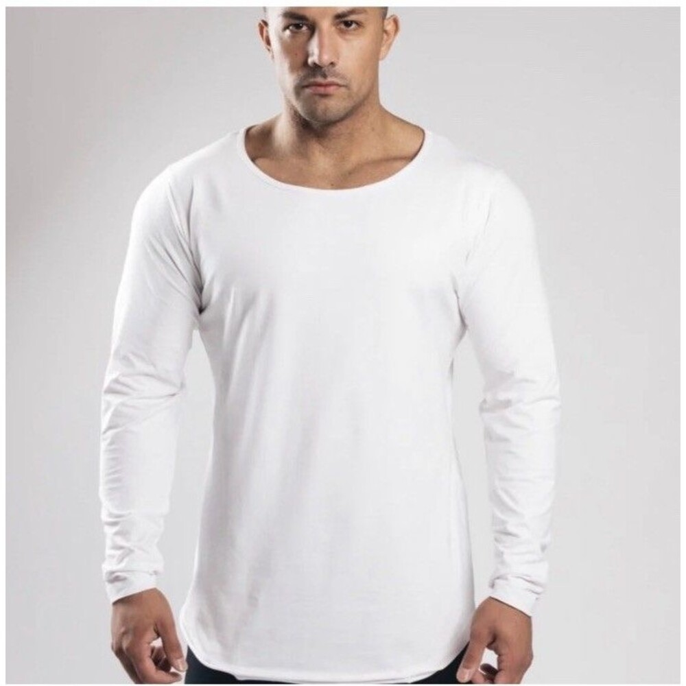 Alphalete Mens Essential Scoop Long Sleeve Shirt Sz Medium White Athletic Gym